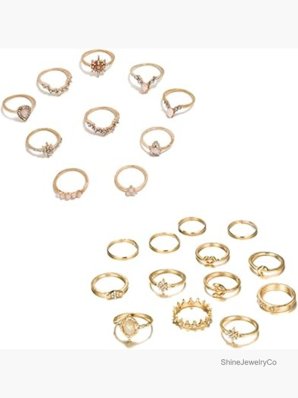 23 Pcs Boho Gold Star Moon Knuckle Ring Set Stackable Midi Rings